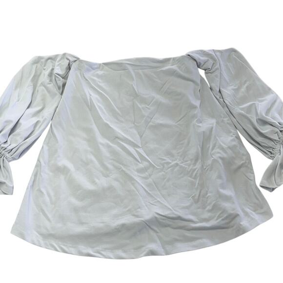 Susana Monaco Top Womens X Small White Blue Off Shoulder Peasant Blouse - Picture 2 of 9
